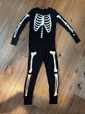 GAP Black Skeleton Glow Pajama Set with White Bone Print